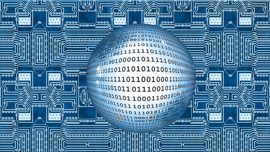 Kugel mit binären Daten, im Hintergrund Schaltkreis Platine - Gerd Altmann pixabay