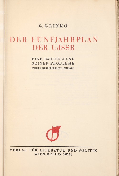 Titelblatt des Buches "Der Fünfjahresplan der UdSSR"