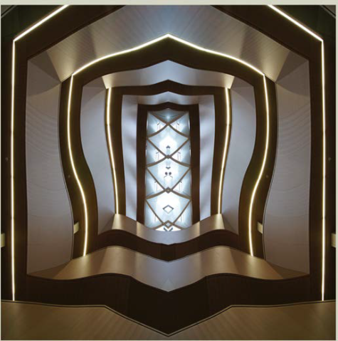 Bearbeitete Fotografie des ULB-Daches Ansicht von innen, verzerrte und gespielgelte Darstellung