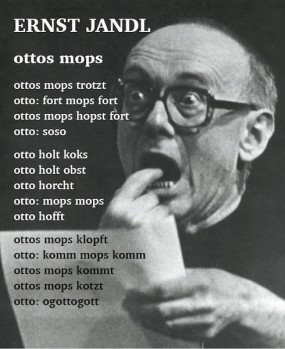 Ernst Jandl bei einer Lesung in Glasgow am 06.05.1978 - er steckt sich den Zeigefinger in den Mund