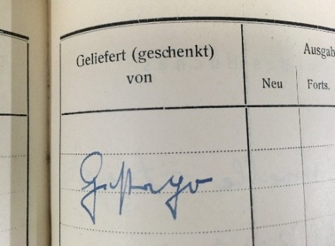 Zugangsbuch der damaligen Landesbibliothek - Eintrag Gestapo